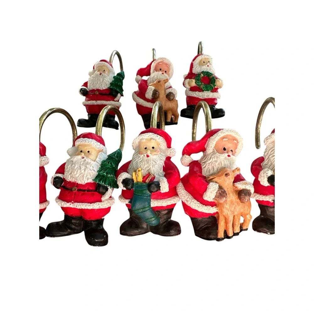 Santa Clause Holiday Christmas Shower Hooks‎ Set Of 11 Hand Crafted